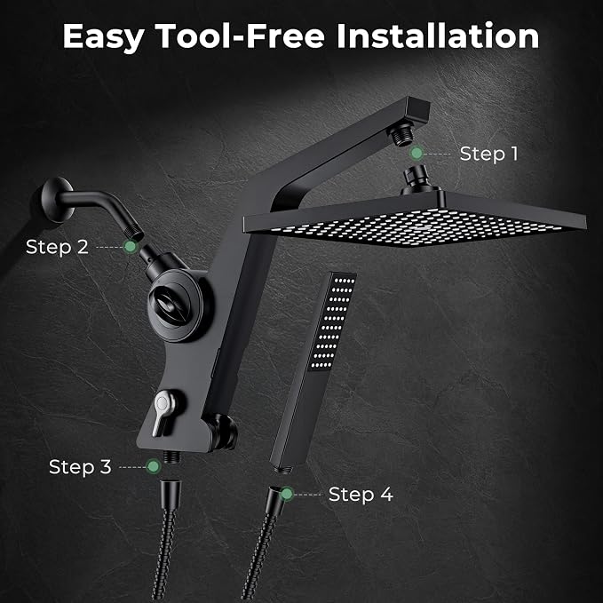 MakeFit Filtered Rain Shower Head with Handheld Combo High Pressure 12'' Rainfall Shower Heads & Hidden Detachable Wand Dual Showerhead Water Softener for Hard Water Easy Filter Replacement