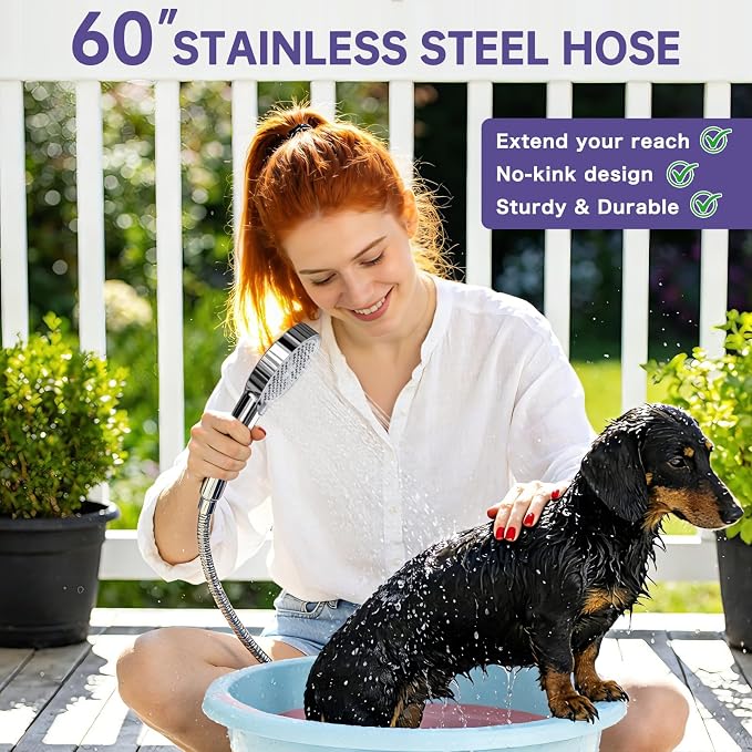 Filtered Shower Head with Handheld,High Pressure Shower Head 6 Spray Modes, ShowerHead with Upgraded Anti-clog Nozzles, Power Wash to Clean Tub,Shower Heads with Stainless Steel Hose
