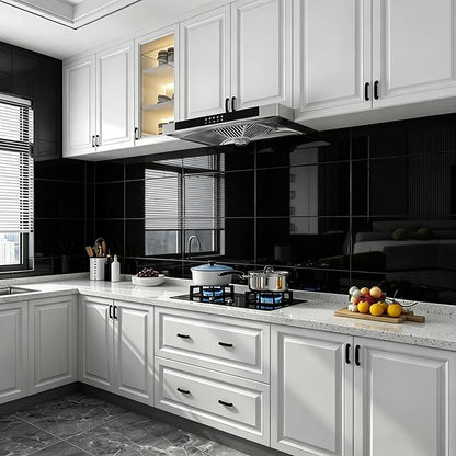 Peel and Stick Backsplash Tiles, 12 pcs 23.6” x 11.8” Black Wall Panels | PVC Wall Panels, Renter Friendly Waterproof Removable Self Adhesive Tiles for Kitchen Bathroom (Not Real Tile, Not for Floor)