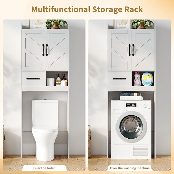 GarveeHome Over the Toilet Storage, Anti-Tip, Adjustable Shelf, White | Bathroom Cabinet, Toilet Paper Holder, Sturdy Build, for Bathroom Restroom Laundry