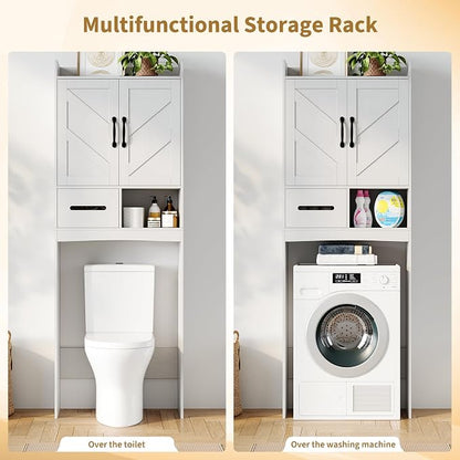 GarveeHome Over the Toilet Storage, Anti-Tip, Adjustable Shelf, White | Bathroom Cabinet, Toilet Paper Holder, Sturdy Build, for Bathroom Restroom Laundry