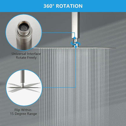 Lordear Rain Shower Heads High Pressure, Rainfall Showerhead for Bathroom Fixed Mount, 10 Inch Large Square High Flow Shower Head (Brushed Nickel)