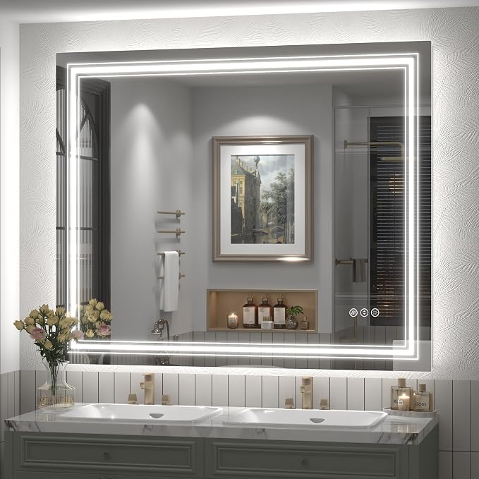 48x40 inch LED Bathroom Mirror for Wall | Dimmable, Backlit and Front Lighted Vanity Mirror, Anti-Fog, Shatterproof, Memory, ETL Listed (Horizontal/Vertical)