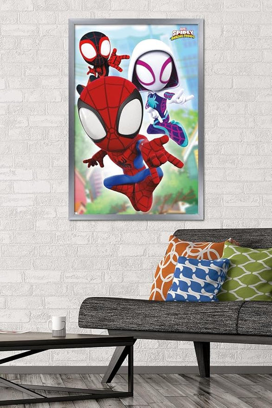 Trends International Marvel Spidey and His Amazing Friends - Webs Wall Poster, 22.37" x 34.00", Silver Framed Version