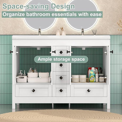 48 Inch Bathroom Vanity with Sink, Bathroom Vanity Cabinet with Doulble Sink, White Bath Vanities with 4 Doors and 6 Drawers (20" D x 48" W x 36" H)
