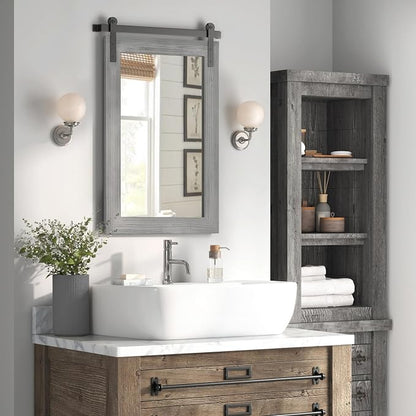 COGOOD Farmhouse Bathroom Mirrors for Over Sink - 42 x 29 Grey | Rustic Barn Door Wood Framed Vanity Mirror for Entryway, Living Room, Bedroom, Dresser Wall Decor