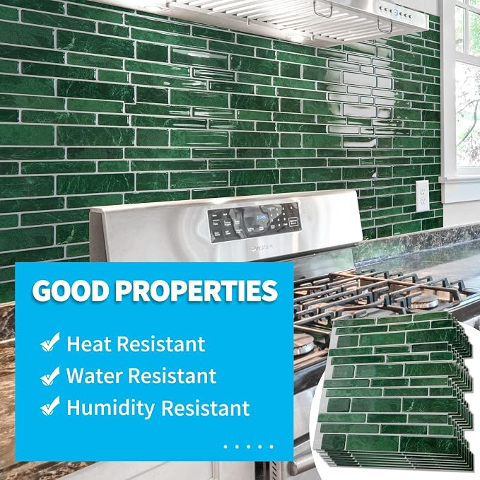 Art3d Marble Design Peel and Stick Backsplash, 10-Sheet, 12 x 12 in, Green | Lightweight, Self Adhesive, Moisture Resistant, Easy to DIY, Modern Style, for Kitchen, Bedroom, Ideal for New Home Buyers