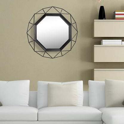 Stonebriar Decorative Black 28.3" Geometric Metal Wire Frame Hanging Wall Mirror with Mounting Brackets, Modern Decor for the Living Room, Bedroom, Bathroom, Hallway, and Entryway