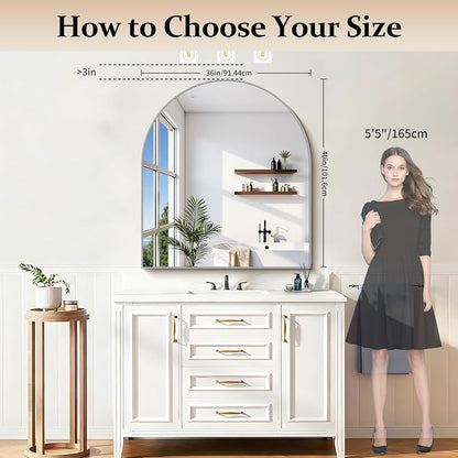 COFENY Arched Mirror, 36’’x40’’ Silver Arch Mirrors for Bathroom Sink, Wide Bathroom Vanity Mirror with Metal Frame, Modern Wall Mounted Mirror for Bedroom Living Room Mantle Entryway