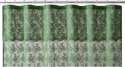 TUDECO Forest Green Lace Shower Curtain for Bathroom, 72W x 84L Inch | Forest Green, Rustic Floral, Semi-Sheer, Scalloped Edges, Summer Bathroom Curtain, Reinforced Holes, Machine Washable