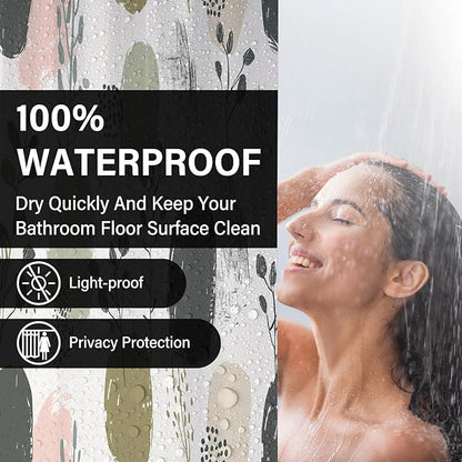 Sage Green Boho Shower Curtains for Bathroom,Pretty Botanical Shower Curtain,Funny Waterproof Polyester Boho Bathroom Decor,72x72 Inch