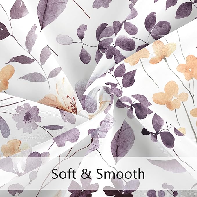 Small Stall Shower Curtain 36 x 72 Inch, Half Narrow Plum Floral Shower Curtains for Bathroom, Watercolor Flower Butterfly Fabric Shower Curtain Set with Hooks