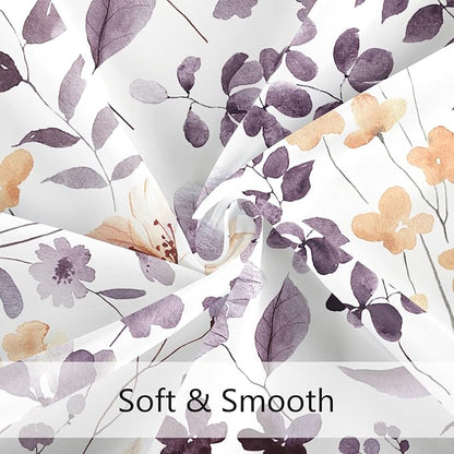 Plum Floral Shower Curtain 60x72, Cute Flower Fabric Shower Curtains for Bathroom, Wildflower Butterfly Cloth Shower Curtain Set with Hooks