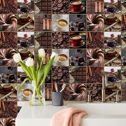 Alwayspon Vinyl Sticker Peel and Stick, Self-Adhesive Wall Tile Transfers Backsplash Sticker Decal for Kitchen Bathroom, 6x6inch/15x15cm 30Pcs, Chocolates T044