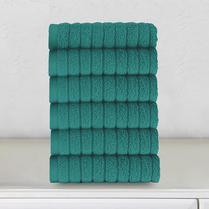 Elegant Comfort 100% Turkish Cotton Corduroy Ribbed Luxury Washcloths 6 Pack Soft 13 x 13 Inch - Higly Absorbent, Durable, Quick Dry, Spa Premium Hotel Quality for Bathroom or Travel, Turquoise