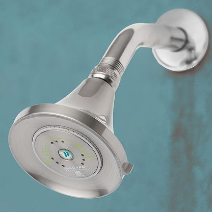 Niagara Conservation Earth Luxe 3-Spray 1.5 GPM 3.35-in. Wall Mount Adjustable Fixed Shower Head in Brushed Nickel, Bathroom Shower Head Sprayer with Pressure Compensation