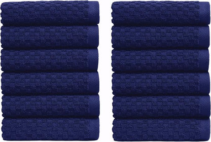 COTTON CRAFT Euro Spa Waffle Wash Cloth - Set of 12 Navy Washcloth | Luxury Face Towel Set - 100% Cotton - Soft Plush Absorbent Low Lint Quick Dry - Gym Shower Beach Bath Kitchen - 12x12 inches