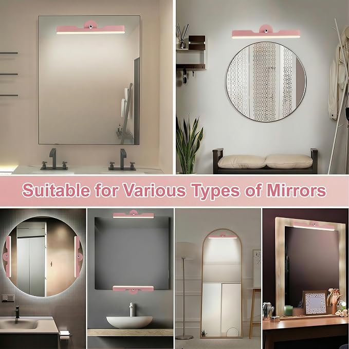Benreom Wireless Vanity Light for Mirror, Rechargeable LED Bar, Pink | Adjustable Color, Brightness and Angle with Magnetic Stick-On Design for Makeup Mirrors and Renter-Friendly Decor