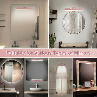 Benreom Wireless Vanity Light for Mirror, Rechargeable LED Bar, Pink | Adjustable Color, Brightness and Angle with Magnetic Stick-On Design for Makeup Mirrors and Renter-Friendly Decor