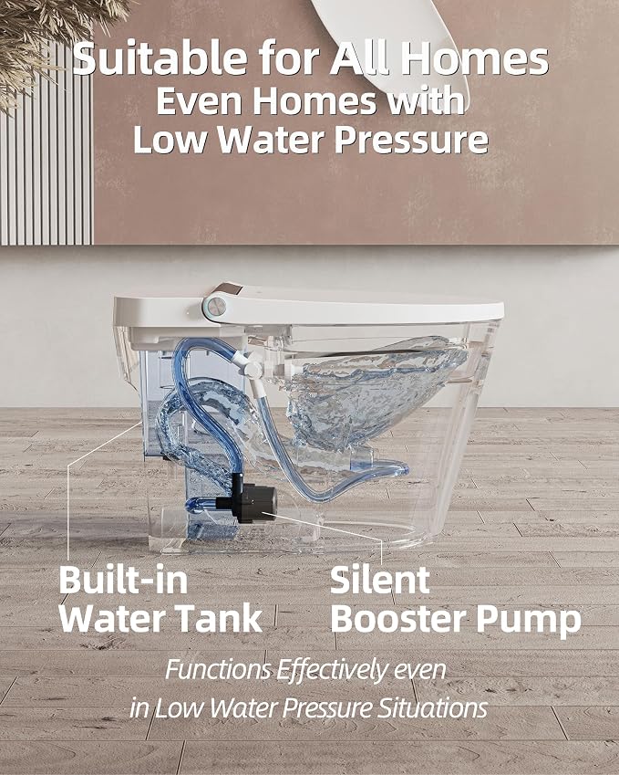 Smart Toilet Lite without Bidet, One Piece Elongated Modern Toilet with Heated Seat, Pump-Assisted Auto Flush, Foot Sensor Operation, Night Light, Built-in Water Tank, Blackout Flush