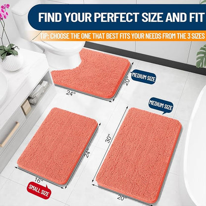 OLANLY Small Bathroom Rugs 24x16, Extra Soft Absorbent Chenille Bath Rugs | Coral, Quick-Drying Rubber Backing, Machine Washable Bath Mat for Bathroom Floor, Tub and Shower, Home Decor Accessories