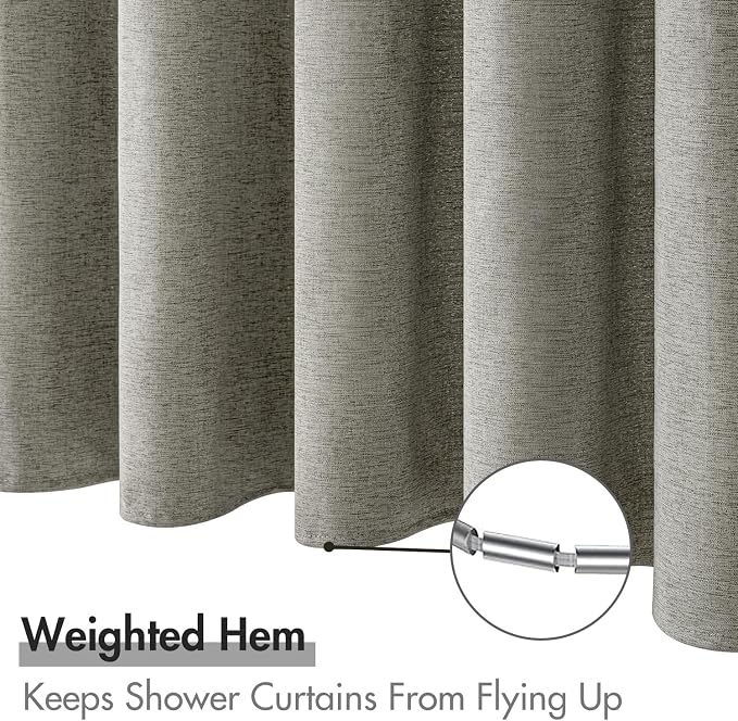 MIULEE 72 x 84 Extra Long Linen Shower Curtain Grey 12 Metal Hooks | Washable, Fabric Shower Curtain, Waterproof Neutral Thick Cloth Shower Curtain, Bathroom Hotel Bathtub