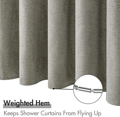 MIULEE 72 x 84 Extra Long Linen Shower Curtain Grey 12 Metal Hooks | Washable, Fabric Shower Curtain, Waterproof Neutral Thick Cloth Shower Curtain, Bathroom Hotel Bathtub