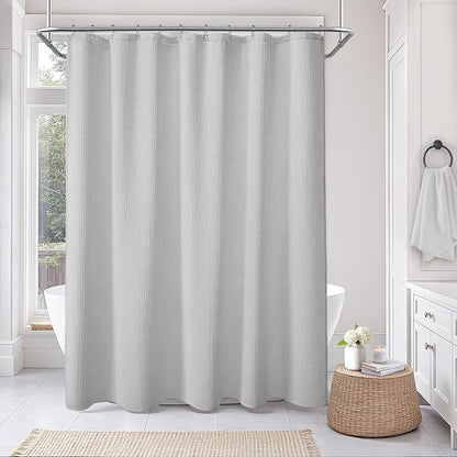 Waffle Weave Shower Curtain - Light Grey Cotton Fabric Texture Heavyweight Shower Curtain for Bathroom,Washable,72Wx90L