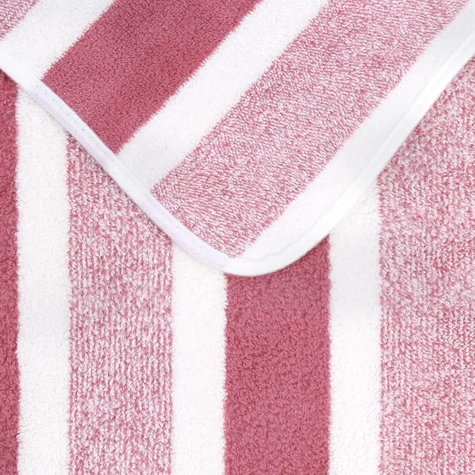 JML Bath Towels, 2 Pack, 27x55 in, Microfiber, Stripe Pink | Soft, Super Absorbent, Quick Dry, Lint-Free, Lightweight Bathroom Towel with Hanging Loop for Daily Use