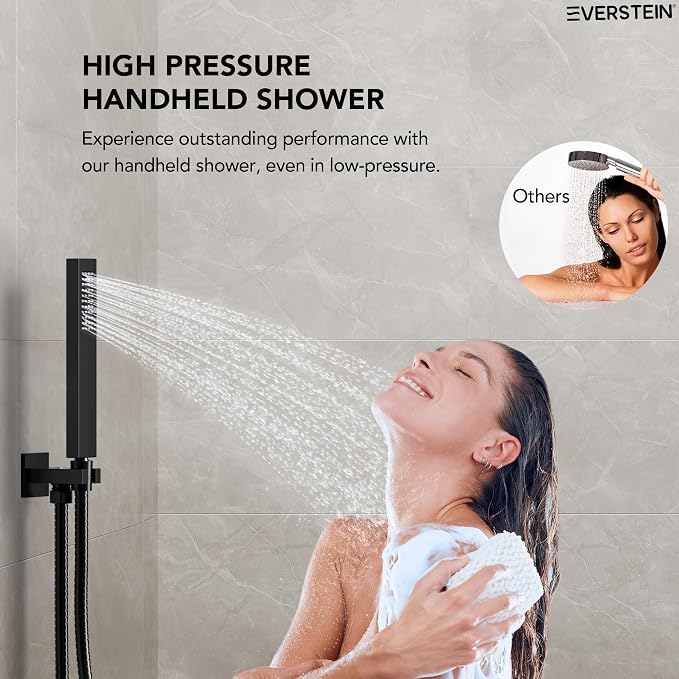 10 Inch High Pressure Rainfall Shower System with Handheld Spray, Wall Mount Bathroom Shower Faucet Set with Valve (Matte Black)