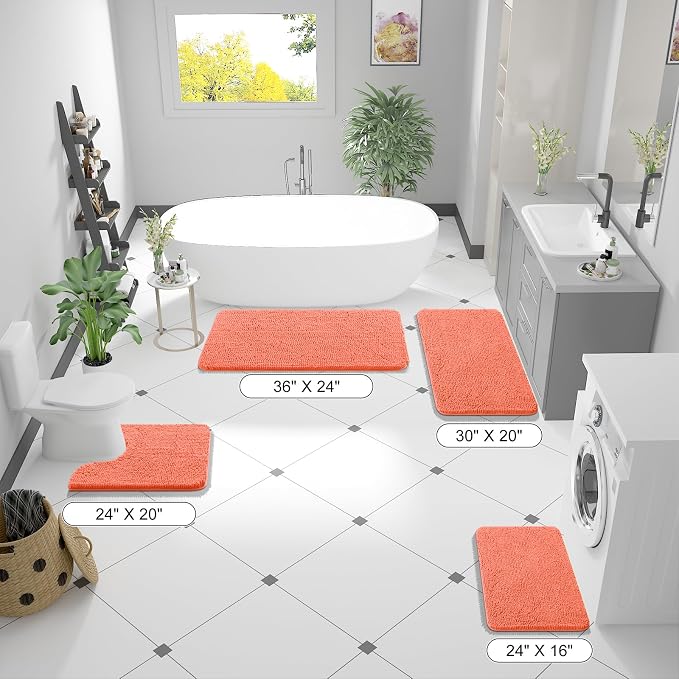 OLANLY Bathroom Runner Rugs 59x24, Extra Soft Absorbent Chenille Bath Rugs | Coral, Quick-Drying Rubber Backing, Machine Washable Long Bath Mat for Bathroom Floor, Tub and Shower, Home Decor Accessories
