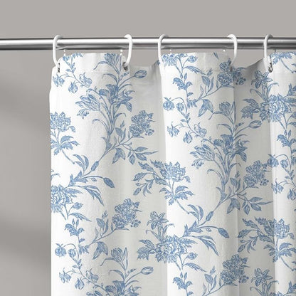 WOUVMA Extra Long Shower Curtain Blue Floral Cotton Cottagecore Shower Curtain for Bathroom 72" W x 84" L