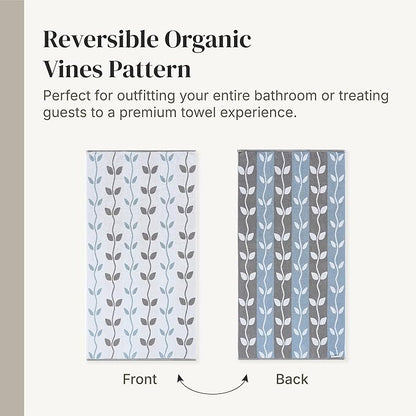 Modern Threads Natural Vine 6-Piece 100% Cotton Towel Set – Yarn Dyed Jacquard – Includes 2 Bath Towels, 2 Hand Towels, 2 Washcloths – Absorbent, Quick Dry, Soft & Durable – Blue