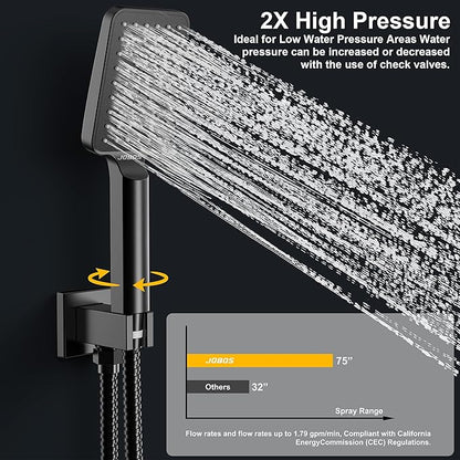 Rain Shower System 10IN Modern Brass Faucet Set With Valve and Diverter Shower Mixer With Handheld High Pressure Square Rainfall Shower Valve (10'' Wall Mount, Matte Black)