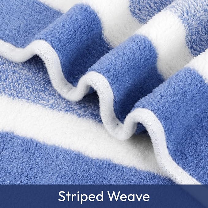 JML Bath Towels, 2 Pack, 27x55 in, Microfiber, Stripe Blue | Soft, Super Absorbent, Quick Dry, Lint-Free, Lightweight Bathroom Towel with Hanging Loop for Daily Use