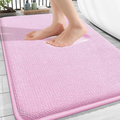 OLANLY Thick Memory Foam Bathroom Rugs 30x20, Soft Absorbent Bath Mat, Pink | Quick Dry Bath Rugs, Non-Slip Carpet, Machine Washable Mats for Bathroom Floor, Tub and Shower, Home Decor Accessories