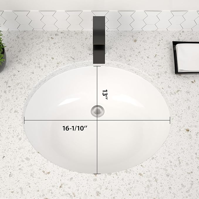 Undermount Bathroom Sink Oval - Dcolora 18"x15" White Porcelain Ceramic Oval Vessel Sink Under Counter Lavatory Vanity Bath Sink Bowl Basin With Overflow