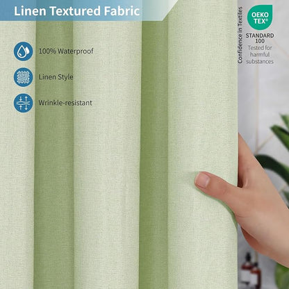 Fabric Long Shower Curtain with Waterproof Layer,72x78,Green | 2-in-1 Design,Linen Textured,100% Waterproof TPU-Laminated Backing,Magnetic Weighted,Machine Washable,For Bathroom,Hotel