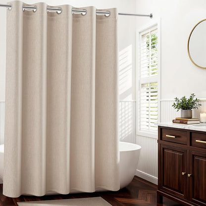 River Dream Linen Textured No Hooks Shower Curtain with Liner,Linen,71x86 | Extra Long,with Snap-in Liner,Heavy Duty Fabric,Quick Dry,Bottom Magnets,Water-Repellent,Washable,Farmhouse Bathroom Set