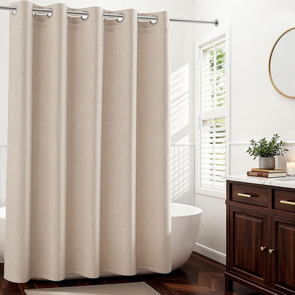 River Dream Linen Textured No Hooks Shower Curtain with Liner,Linen,71x77 | with Snap-in Liner,Heavy Duty Fabric,Quick Dry,Bottom Magnets,Water-Repellent,Washable,Farmhouse Bathroom Set