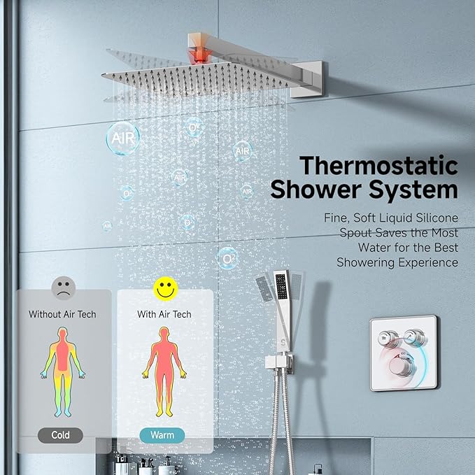 SR SUN RISE 100℉ Thermostatic Shower System,10" Luxury Rainfall Shower Head and High-Pressure Handheld Bathroom Shower Faucet Set,Shower Valve and Trim Kit Included (Polished Chrome)