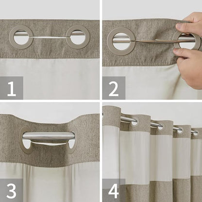 eachope No Hook Fabric Shower Curtain with Snap-in Liner,54x80 Khaki/Tan | Linen Texture,230GSM Thick Fabric,Hotel Luxury Decor,Mesh Window,Waterproof & Machine Washable,for Shower Stall or Bathroom