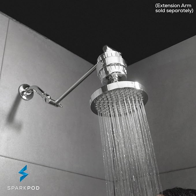 SparkPod Filtered Shower Head, 23-Stage, 6" Round, Polished Chrome | Showerhead for Hard Water, High Pressure, Reduces Chlorine, Heavy Metals, For Dry Skin & Hair, Removable Capsule Filter