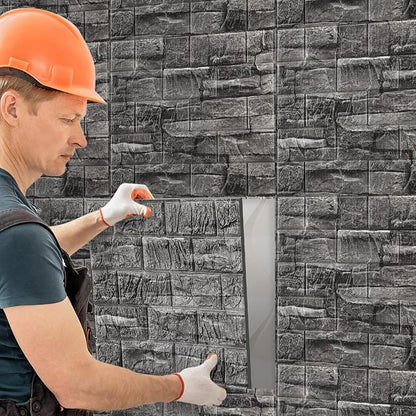 30 Pcs 3D Wall Panels Peel and Stick Wallpaper Foam, Grey Stone | Faux Brick Stone Tiles, Covering 28.8-48.4 Sq ft, Self Adhesive Waterproof Panels for Bedroom Living Room Kitchen Walls