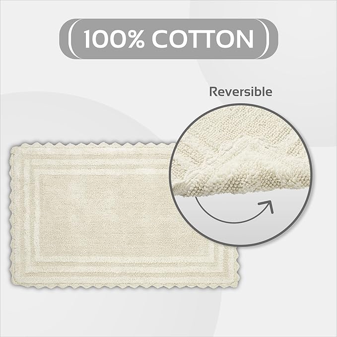 Better Trends Lilly Crochet 24x40 Reversible Bath Rugs and Bath mats for Bathroom, Luxurious 100% Cotton Bath Rug & Water Absorbent Bathroom Mat - Cream Bath Matt