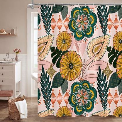 Pink Floral Shower Curtain, Boho Vintage Botanical Fabric Curtain, 72 x 78 | Boho floral, vintage botanical, dark floral, rustic farmhouse, colorful flowers, fabric shower curtain