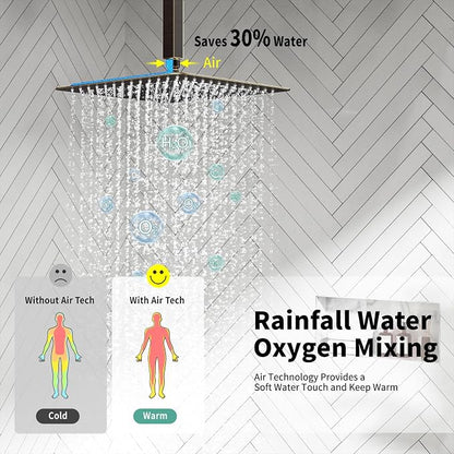 SR SUN RISE 12 Inch Oil Rubbed Bronze Shower System Brass Bathroom Luxury Rain Mixer Shower Combo Set Ceiling Mounted Rainfall Shower Head System Faucet Trim Repair Kits with Rough-In Valve and Trim