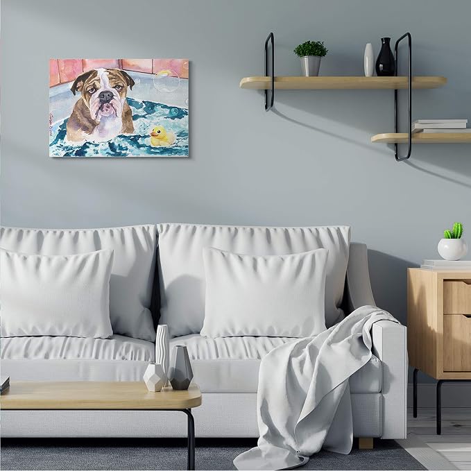 Stupell Industries 'English Bulldog In Bathtub Rubber Duck Bubbles', Canvas Art, 30 x 24 Inches, Easy to Hang and Sturdy, Made in USA, by George Dyachenko
