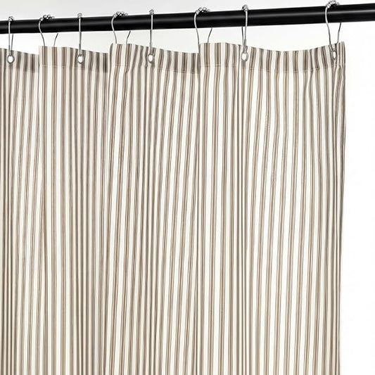Stripe Cotton Toile Shower Curtain Ticking Stripes Woven Print Curtain Bathroom Decor for Traditional and Contemporary Style Kitchen Bath Home (Brown and White,72 x 72 Inches,Stripe)