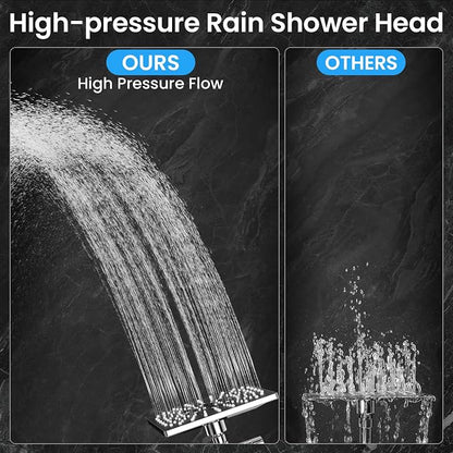 Veken Multi-Function Rain Shower Head with Handheld, High Pressure, Square | Rainfall Showerhead, Dual Shower Heads Combo, 5-mode Detachable Hand Held Spray with Hose, regaderas para shower, Chrome